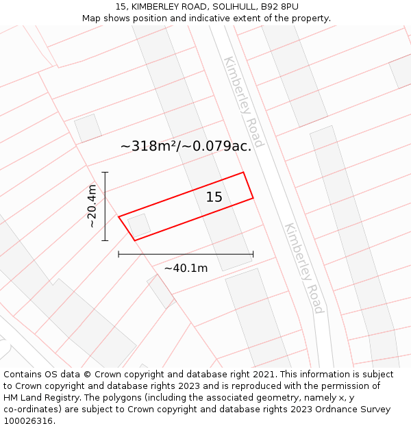 15, KIMBERLEY ROAD, SOLIHULL, B92 8PU: Plot and title map