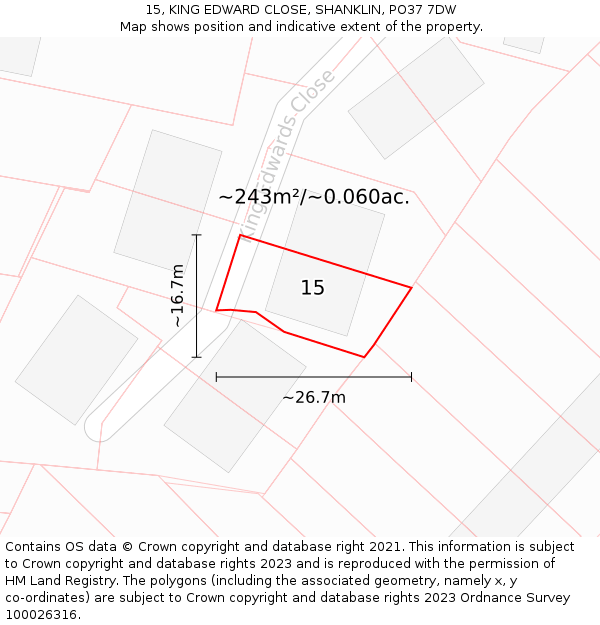 15, KING EDWARD CLOSE, SHANKLIN, PO37 7DW: Plot and title map