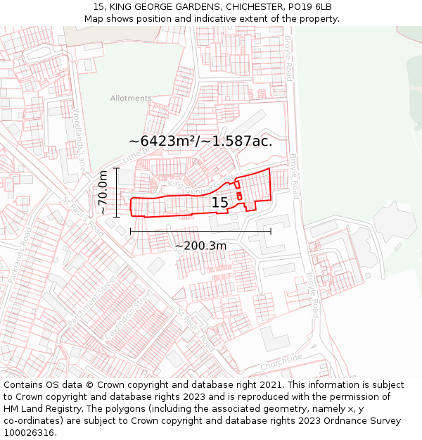 15, KING GEORGE GARDENS, CHICHESTER, PO19 6LB: Plot and title map