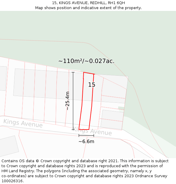 15, KINGS AVENUE, REDHILL, RH1 6QH: Plot and title map
