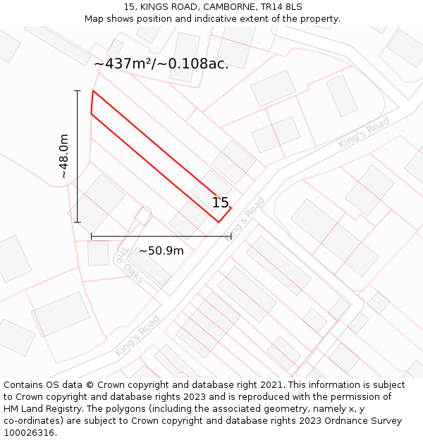15, KINGS ROAD, CAMBORNE, TR14 8LS: Plot and title map