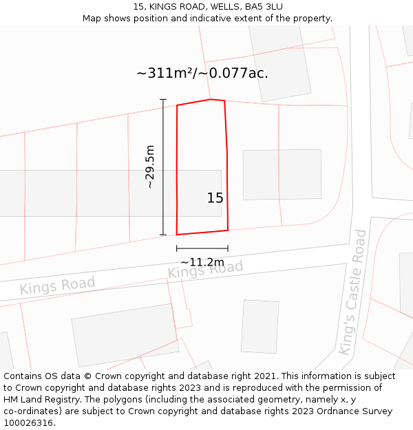 15, KINGS ROAD, WELLS, BA5 3LU: Plot and title map