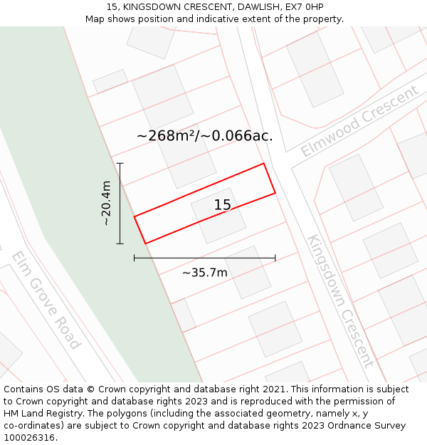 15, KINGSDOWN CRESCENT, DAWLISH, EX7 0HP: Plot and title map