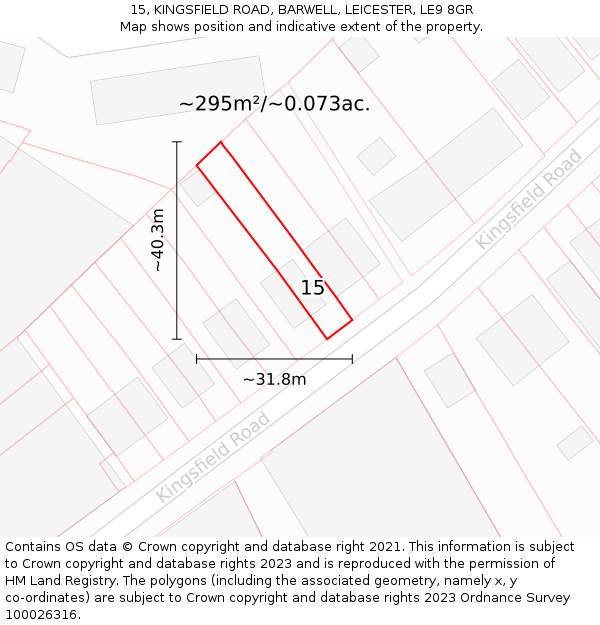 15, KINGSFIELD ROAD, BARWELL, LEICESTER, LE9 8GR: Plot and title map