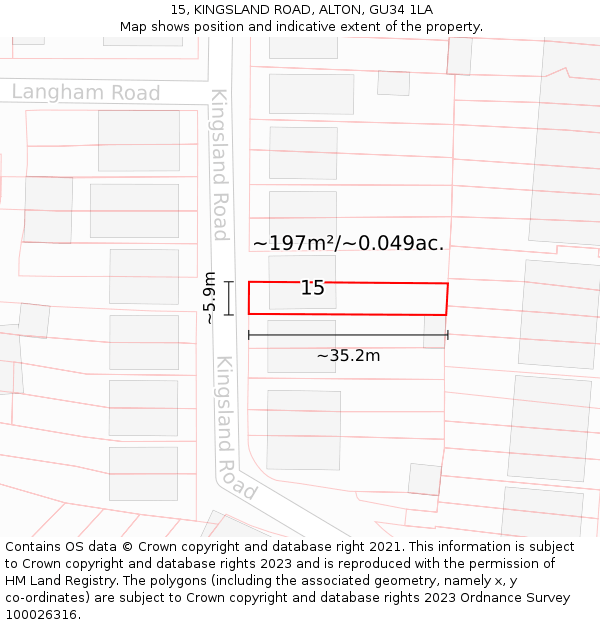 15, KINGSLAND ROAD, ALTON, GU34 1LA: Plot and title map