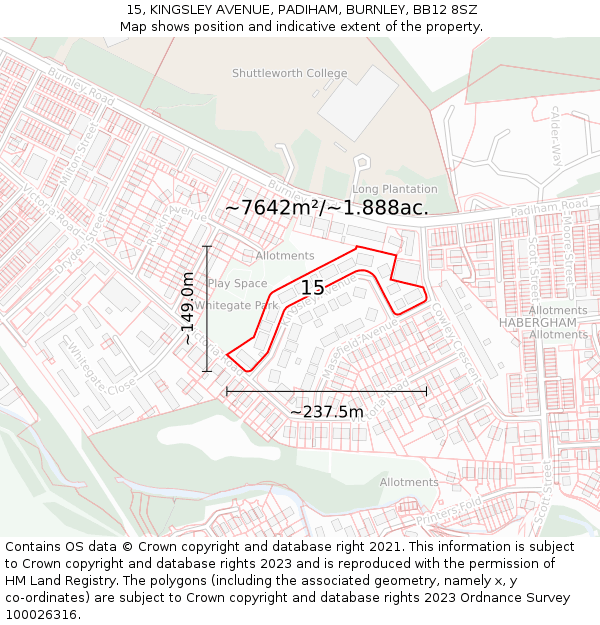 15, KINGSLEY AVENUE, PADIHAM, BURNLEY, BB12 8SZ: Plot and title map