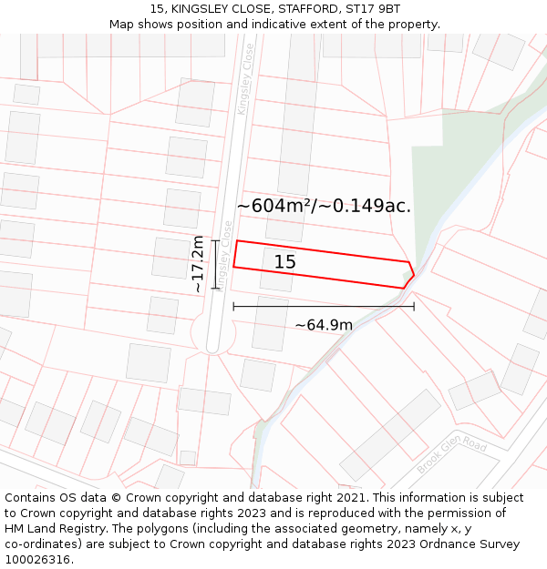 15, KINGSLEY CLOSE, STAFFORD, ST17 9BT: Plot and title map