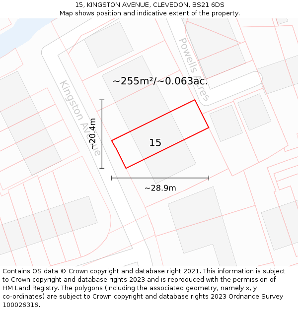 15, KINGSTON AVENUE, CLEVEDON, BS21 6DS: Plot and title map