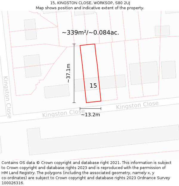 15, KINGSTON CLOSE, WORKSOP, S80 2UJ: Plot and title map
