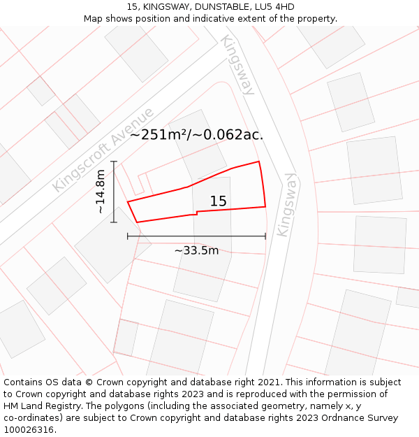 15, KINGSWAY, DUNSTABLE, LU5 4HD: Plot and title map
