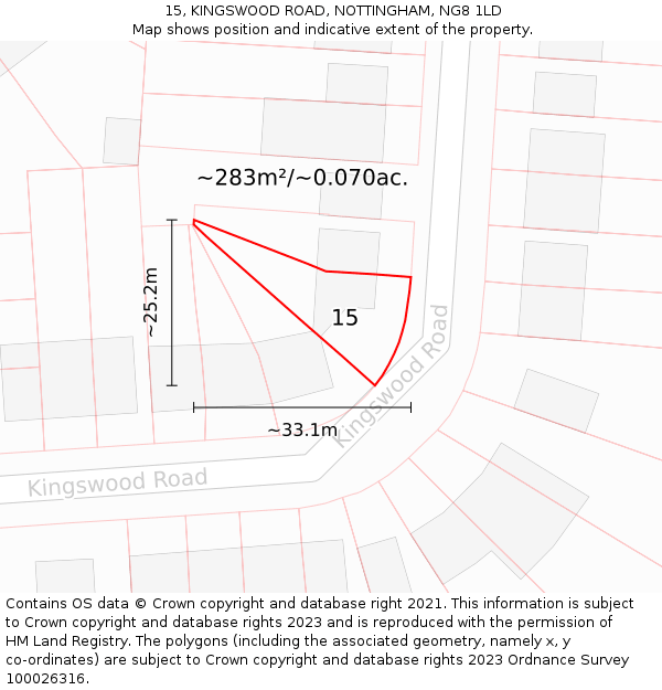 15, KINGSWOOD ROAD, NOTTINGHAM, NG8 1LD: Plot and title map
