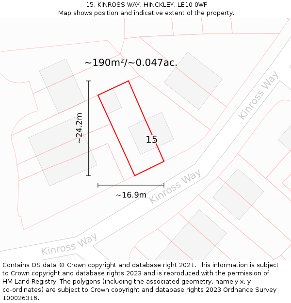 15, KINROSS WAY, HINCKLEY, LE10 0WF: Plot and title map