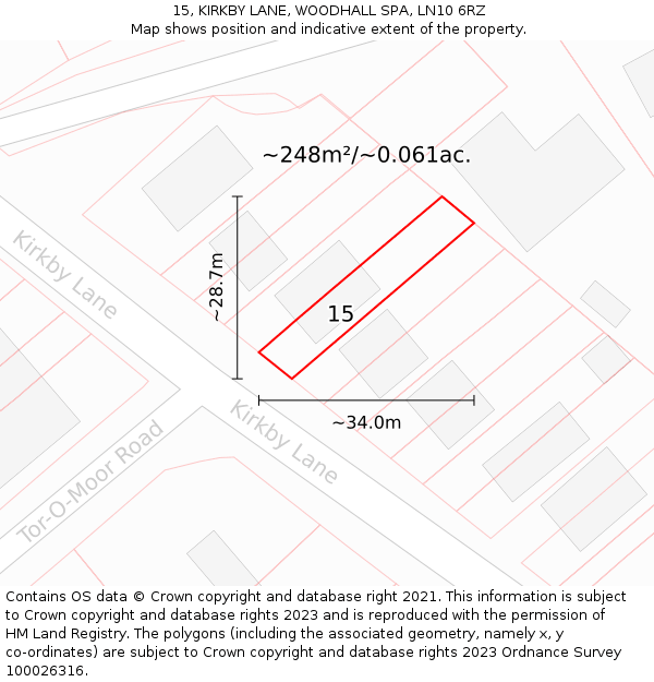 15, KIRKBY LANE, WOODHALL SPA, LN10 6RZ: Plot and title map