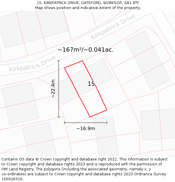 15, KIRKPATRICK DRIVE, GATEFORD, WORKSOP, S81 8TF: Plot and title map