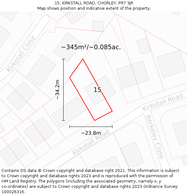 15, KIRKSTALL ROAD, CHORLEY, PR7 3JR: Plot and title map