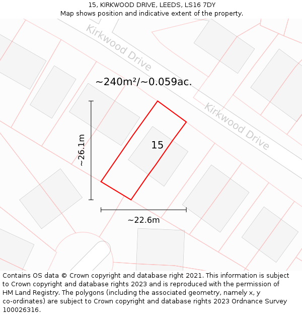 15, KIRKWOOD DRIVE, LEEDS, LS16 7DY: Plot and title map