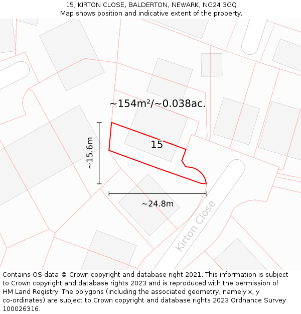 15, KIRTON CLOSE, BALDERTON, NEWARK, NG24 3GQ: Plot and title map