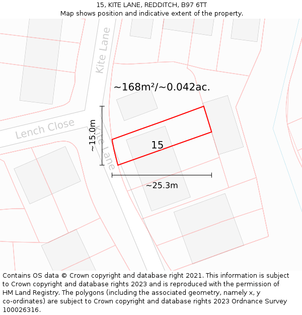 15, KITE LANE, REDDITCH, B97 6TT: Plot and title map