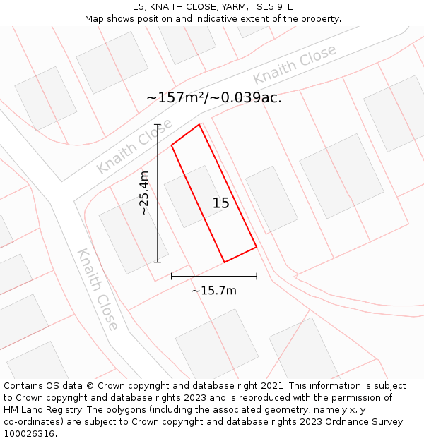 15, KNAITH CLOSE, YARM, TS15 9TL: Plot and title map