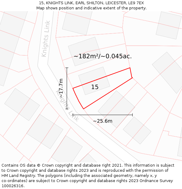 15, KNIGHTS LINK, EARL SHILTON, LEICESTER, LE9 7EX: Plot and title map