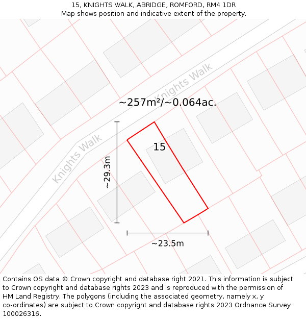 15, KNIGHTS WALK, ABRIDGE, ROMFORD, RM4 1DR: Plot and title map