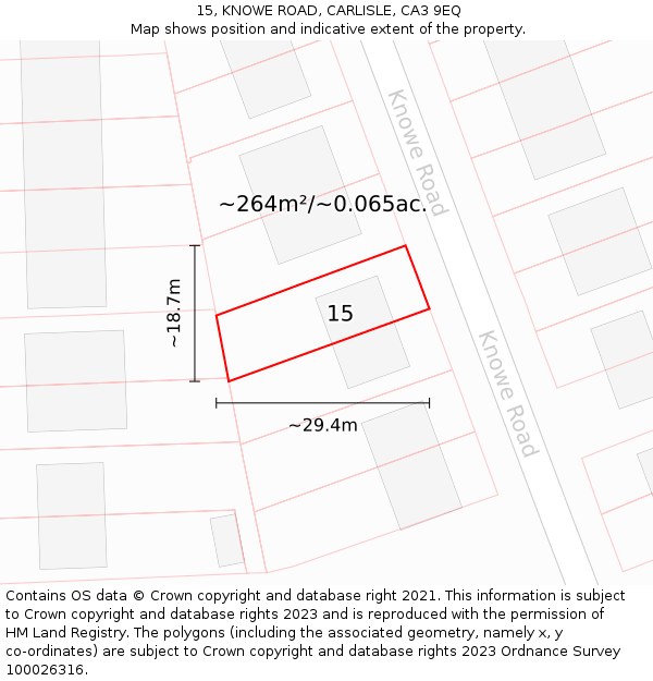 15, KNOWE ROAD, CARLISLE, CA3 9EQ: Plot and title map