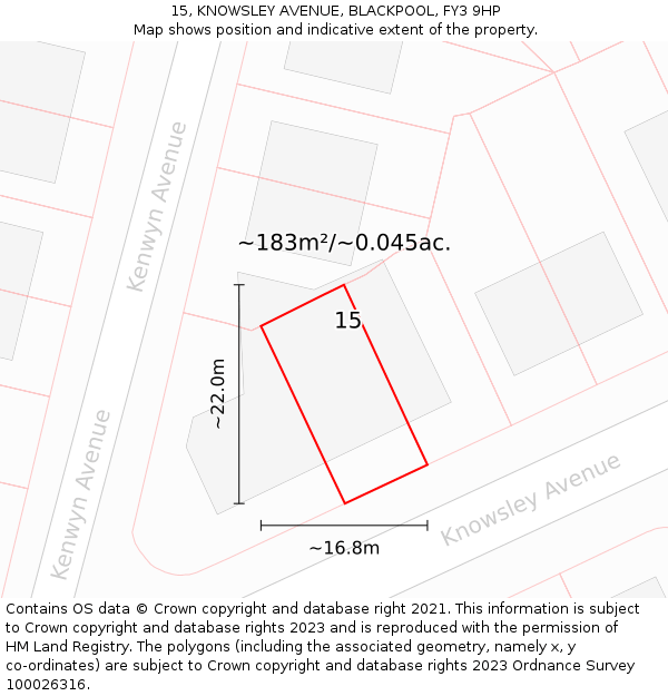 15, KNOWSLEY AVENUE, BLACKPOOL, FY3 9HP: Plot and title map