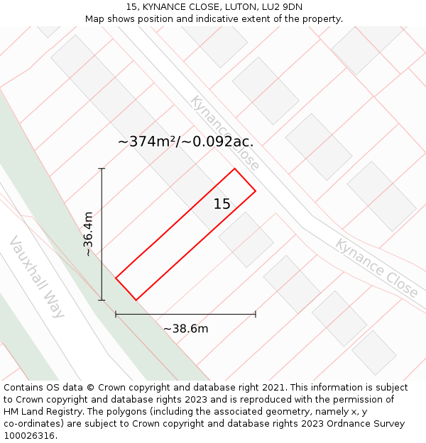 15, KYNANCE CLOSE, LUTON, LU2 9DN: Plot and title map