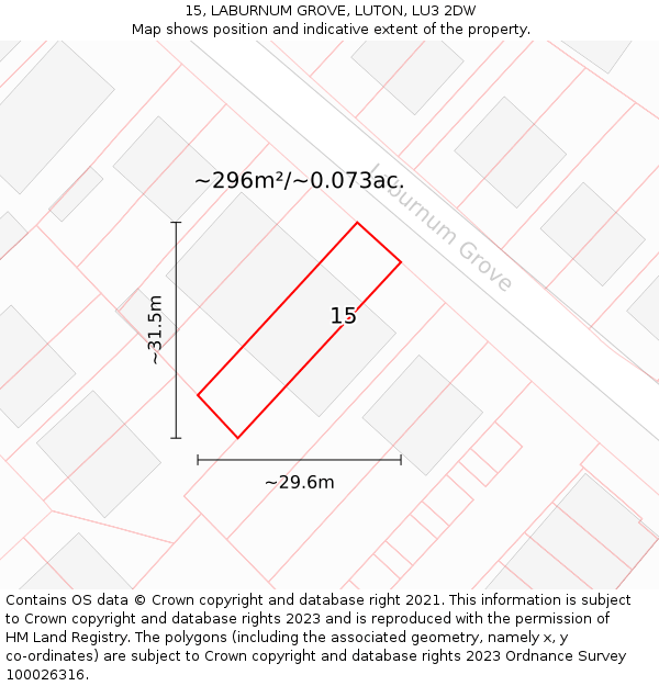15, LABURNUM GROVE, LUTON, LU3 2DW: Plot and title map