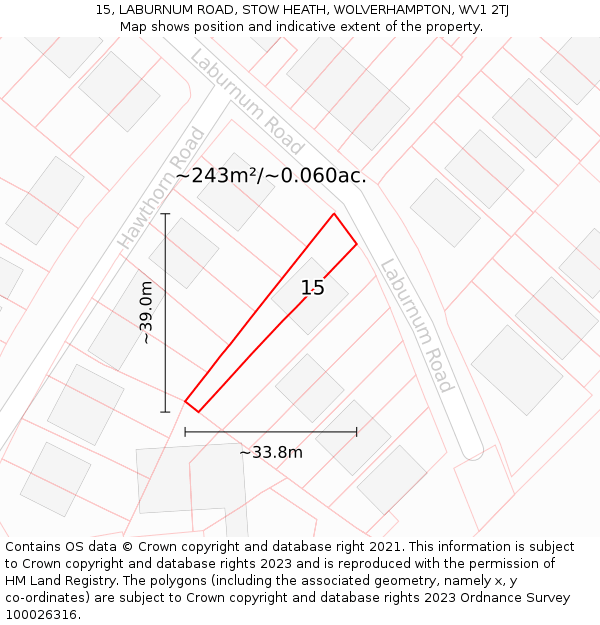 15, LABURNUM ROAD, STOW HEATH, WOLVERHAMPTON, WV1 2TJ: Plot and title map
