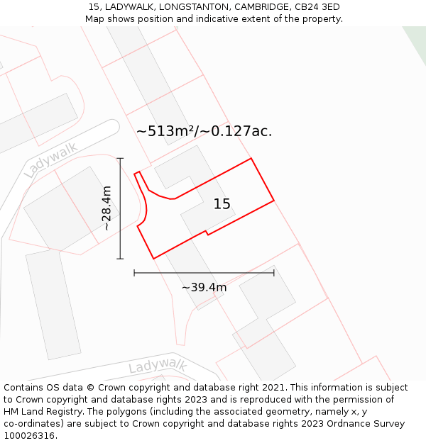 15, LADYWALK, LONGSTANTON, CAMBRIDGE, CB24 3ED: Plot and title map