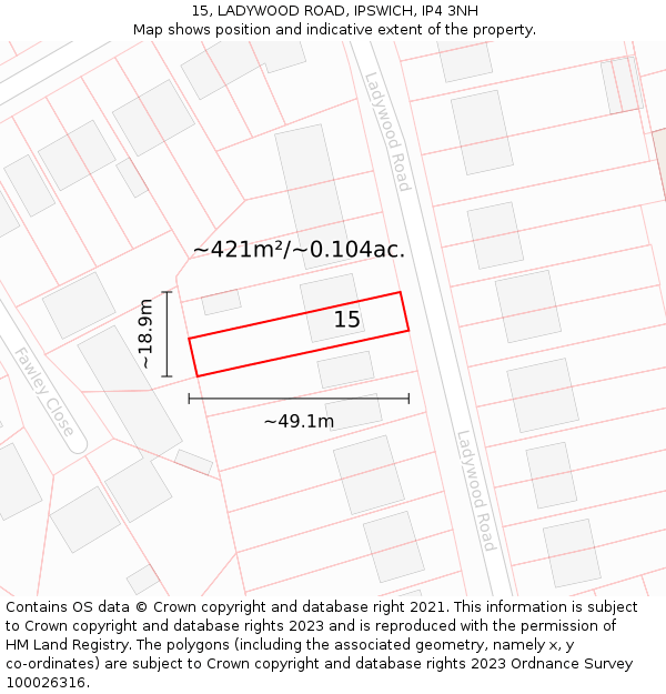 15, LADYWOOD ROAD, IPSWICH, IP4 3NH: Plot and title map