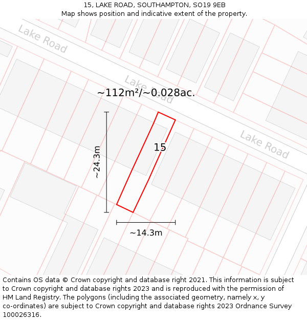 15, LAKE ROAD, SOUTHAMPTON, SO19 9EB: Plot and title map