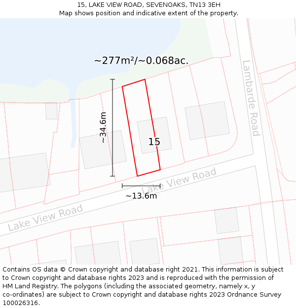 15, LAKE VIEW ROAD, SEVENOAKS, TN13 3EH: Plot and title map