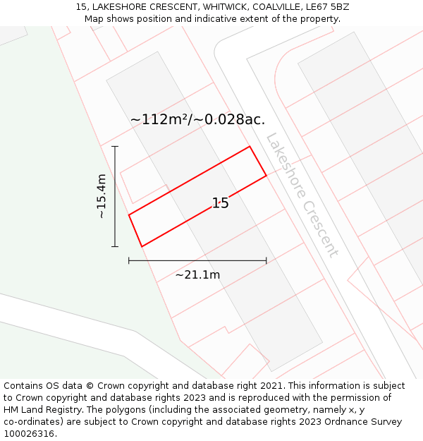15, LAKESHORE CRESCENT, WHITWICK, COALVILLE, LE67 5BZ: Plot and title map