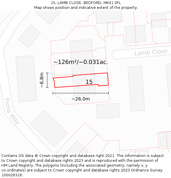 15, LAMB CLOSE, BEDFORD, MK41 0FL: Plot and title map