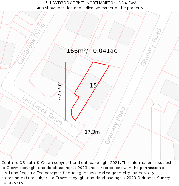 15, LAMBROOK DRIVE, NORTHAMPTON, NN4 0WA: Plot and title map