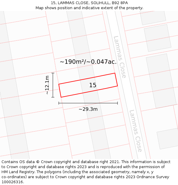 15, LAMMAS CLOSE, SOLIHULL, B92 8PA: Plot and title map