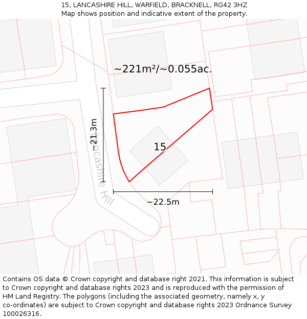 15, LANCASHIRE HILL, WARFIELD, BRACKNELL, RG42 3HZ: Plot and title map