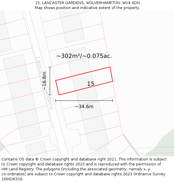 15, LANCASTER GARDENS, WOLVERHAMPTON, WV4 4DN: Plot and title map