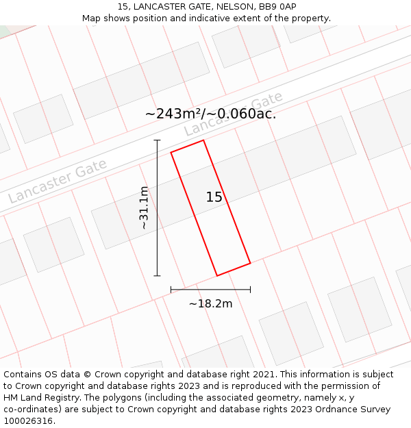 15, LANCASTER GATE, NELSON, BB9 0AP: Plot and title map