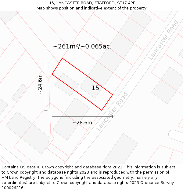 15, LANCASTER ROAD, STAFFORD, ST17 4PF: Plot and title map