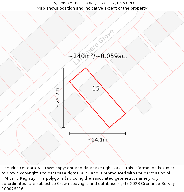 15, LANDMERE GROVE, LINCOLN, LN6 0PD: Plot and title map