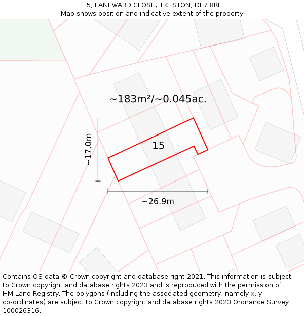 15, LANEWARD CLOSE, ILKESTON, DE7 8RH: Plot and title map