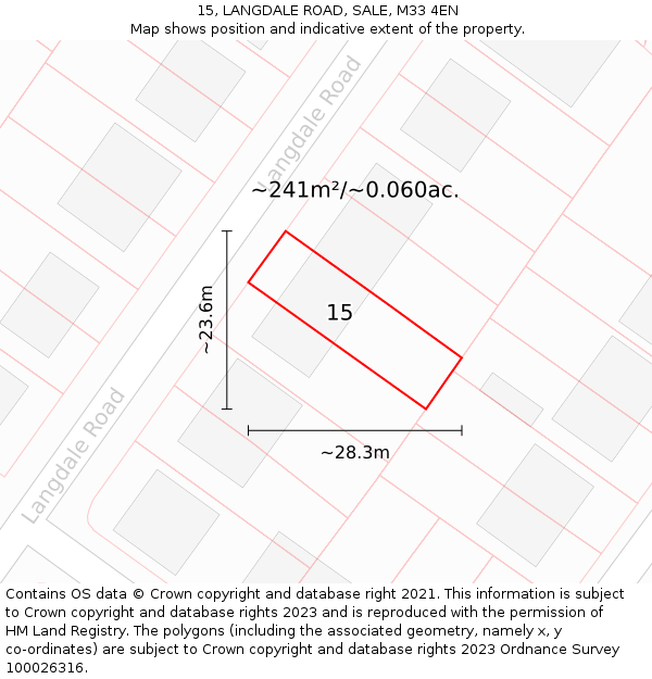15, LANGDALE ROAD, SALE, M33 4EN: Plot and title map