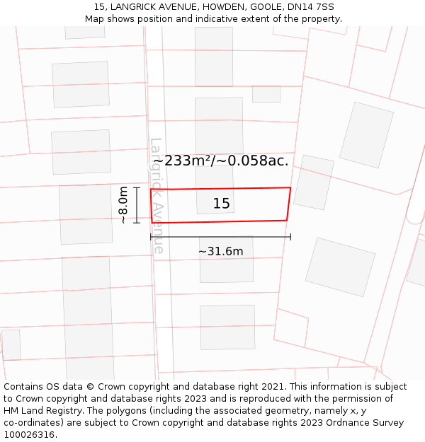 15, LANGRICK AVENUE, HOWDEN, GOOLE, DN14 7SS: Plot and title map