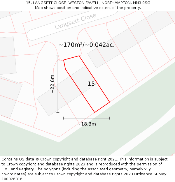 15, LANGSETT CLOSE, WESTON FAVELL, NORTHAMPTON, NN3 9SG: Plot and title map