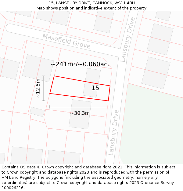 15, LANSBURY DRIVE, CANNOCK, WS11 4BH: Plot and title map