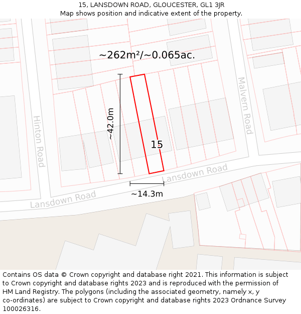15, LANSDOWN ROAD, GLOUCESTER, GL1 3JR: Plot and title map