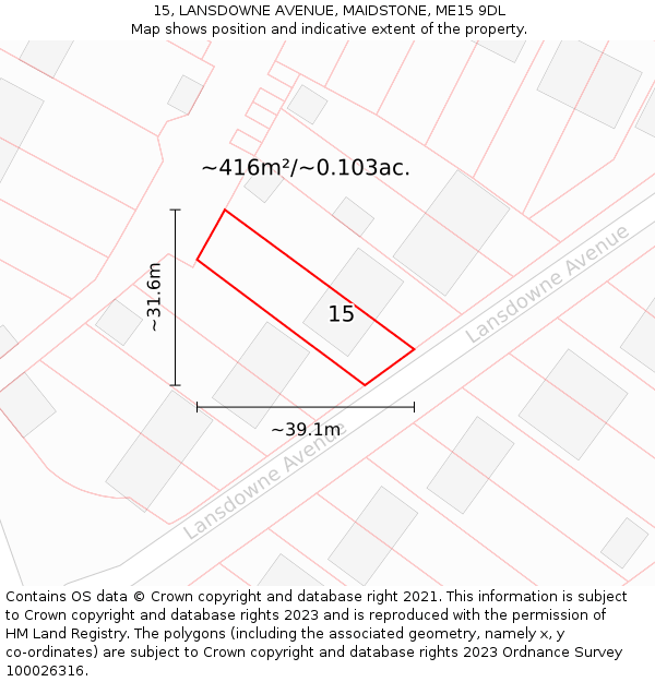 15, LANSDOWNE AVENUE, MAIDSTONE, ME15 9DL: Plot and title map